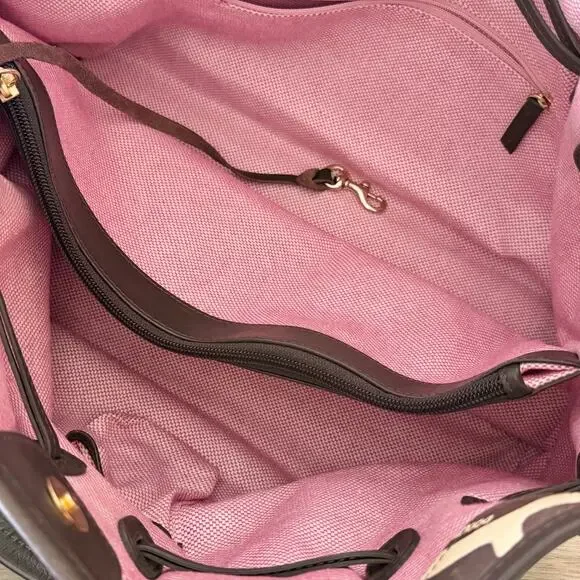 Dooney & Bourke Medium Chiara Leather Satchel Handbag Tote Brown Cream Giraffe - Picture 12 of 14